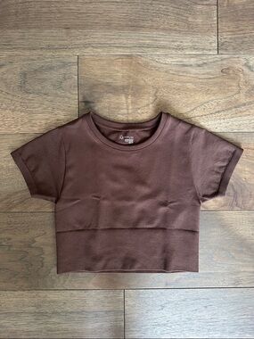 Aerie Offline Sidewalk Seamless Brown T-Shirt, Cropped Chocolate Brown Tee